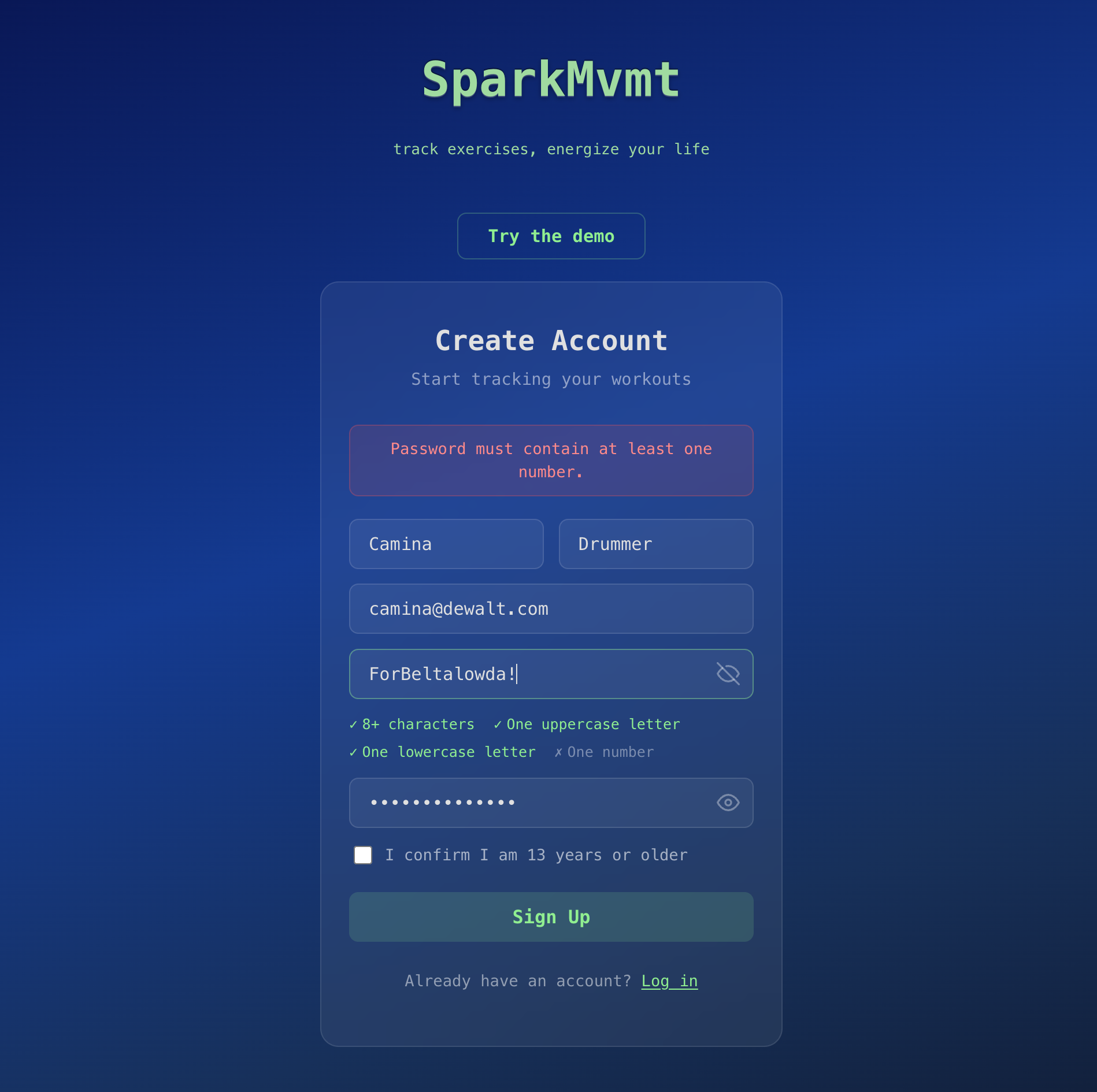 SparkMvmt login screen